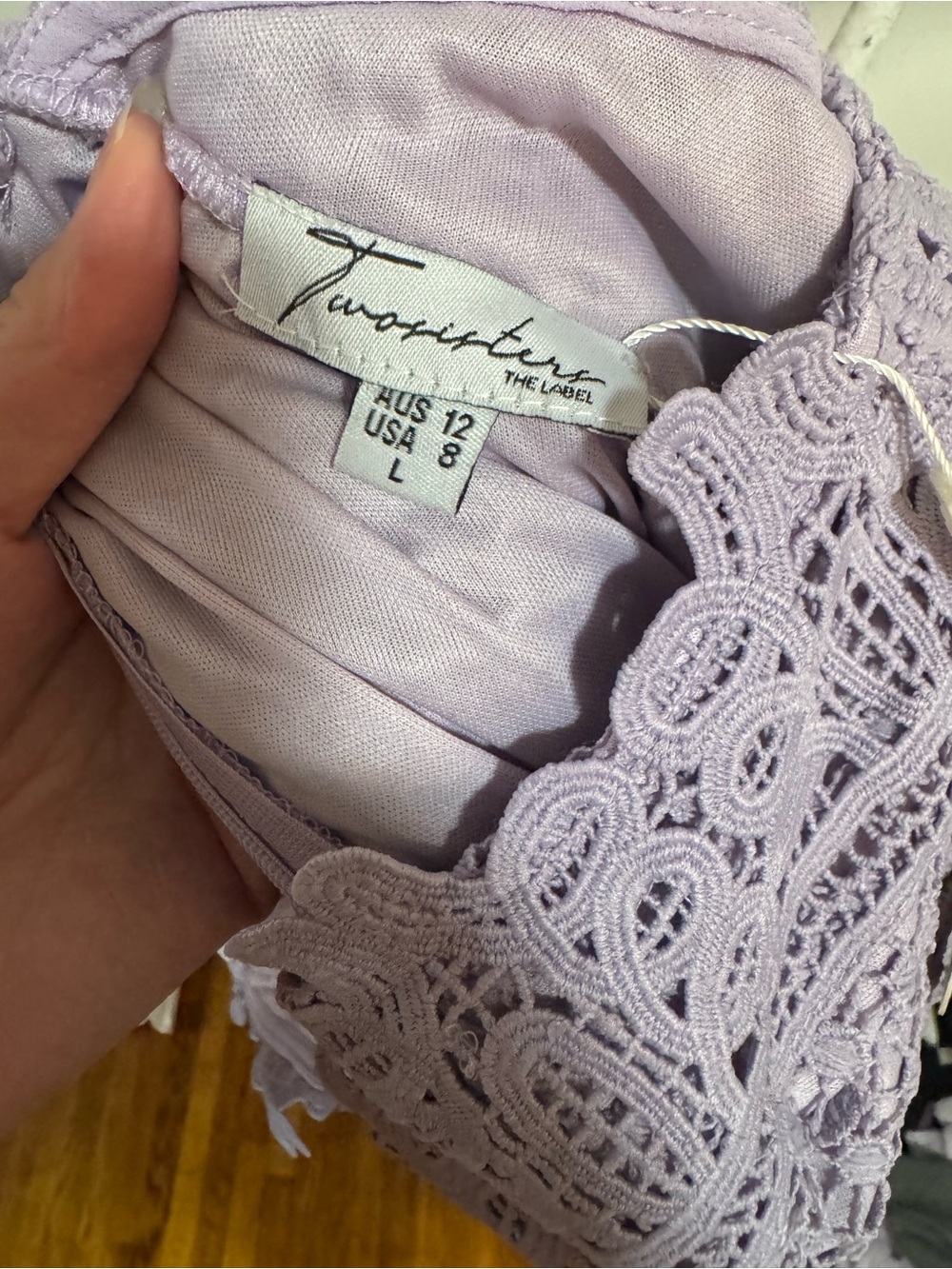NWT Two Sisters purple lavender midi lace dress L Crochet boho lace up open back - Picture 8 of 10
